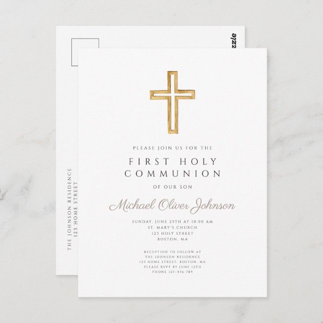 Modern Religious Cross Boy First Communion  Postcard (Front/Back)