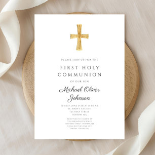 Modern Religious Cross First Holy Communion Invitation