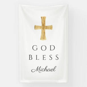 Modern Religious Cross God Bless Banner