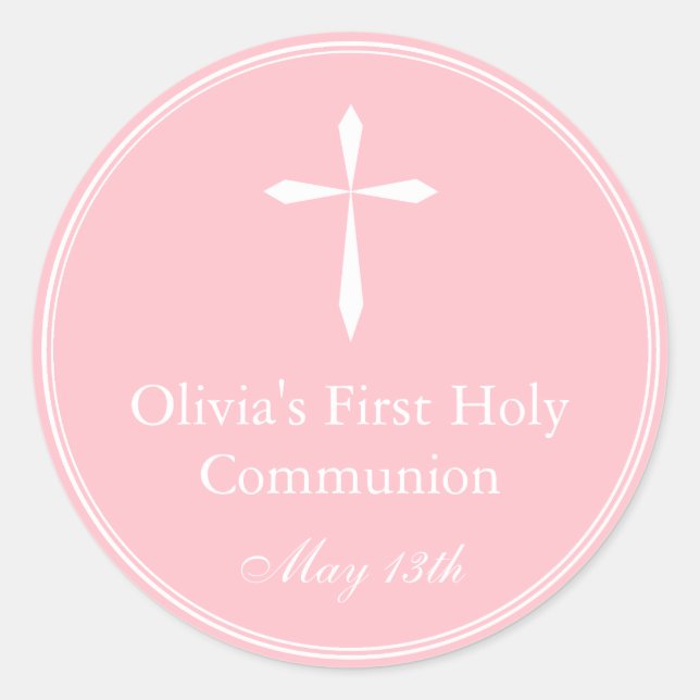 Modern Religious Cross, Pink Favour Tag (Front)