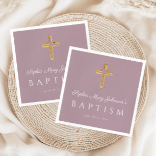 Modern Religious Cross Purple Girl Baptism Napkin