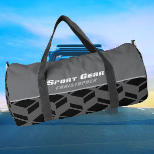 Modern Repeat Pattern Black Grey Duffle Bag