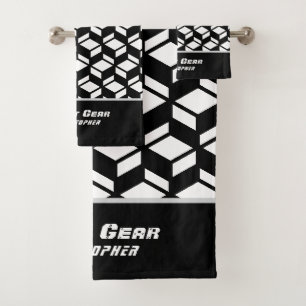 Modern Repeat Pattern Black White Towel