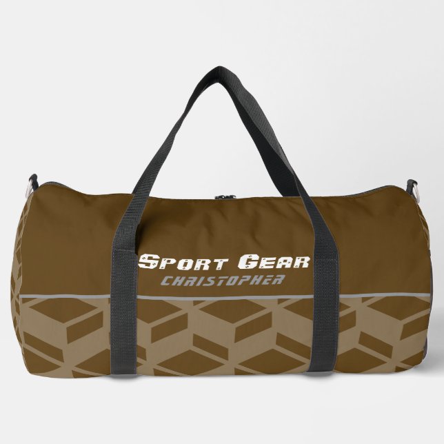 Modern Repeat Pattern Brown Duffle Bag (Front)