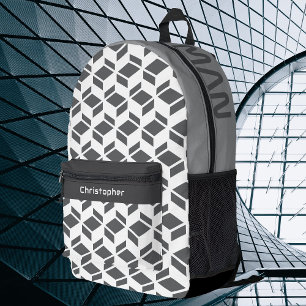 Modern Repeat Pattern Grey White Printed Backpack