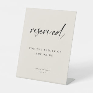 Modern "Reserved" Beige Script Wedding Pedestal Sign