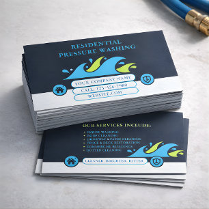 Modern Residential Pressure Washing Wave Logo Business Card