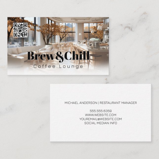 Modern Restaurant | Coffee Bar | QR Code Business Card (Front/Back)