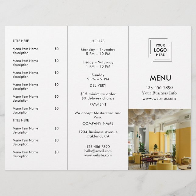Modern Restaurant Photo Takeout Menu Design (Front)
