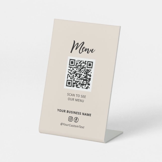 Modern Restaurants Menu QR code Social Media Sign (Front)