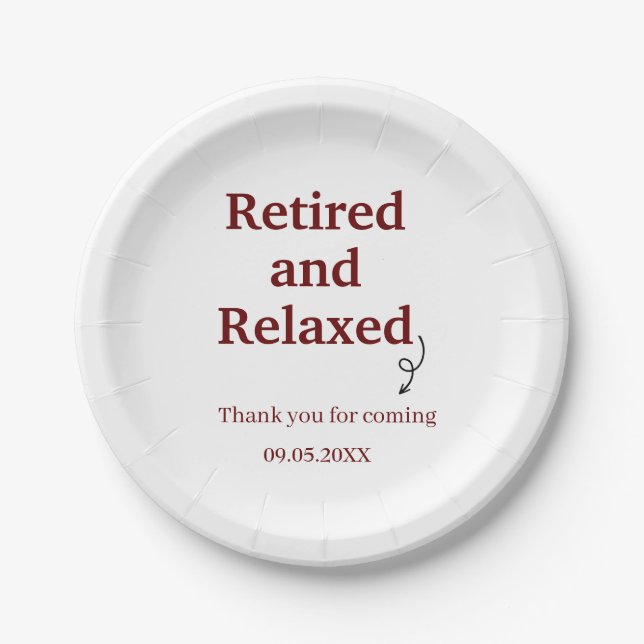 Modern Retired and Relaxed Retirement Funny Custom Paper Plate (Front)