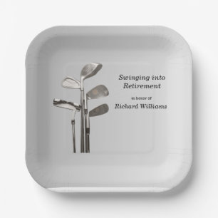 Modern Retirement Golf Sport Golfclubs  Paper Plate