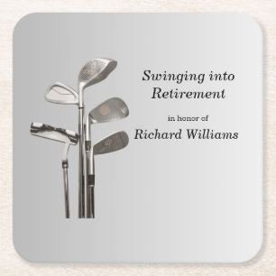 Modern Retirement Golf Sport Golfclubs  Square Paper Coaster