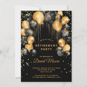 Modern Retirement Party Black Gold Invitation