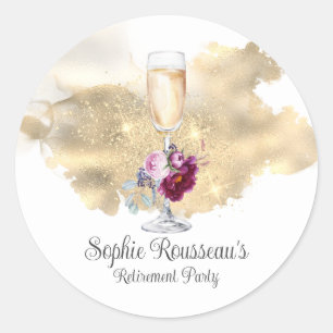 Modern Retirement Party Champagne Glitter Classic Round Sticker