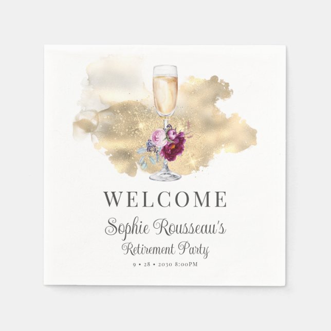 Modern Retirement Party Champagne Glitter  Napkin (Front)