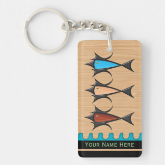Modern Retro - 3 Fish on Cherry Wood Personalised Key Ring