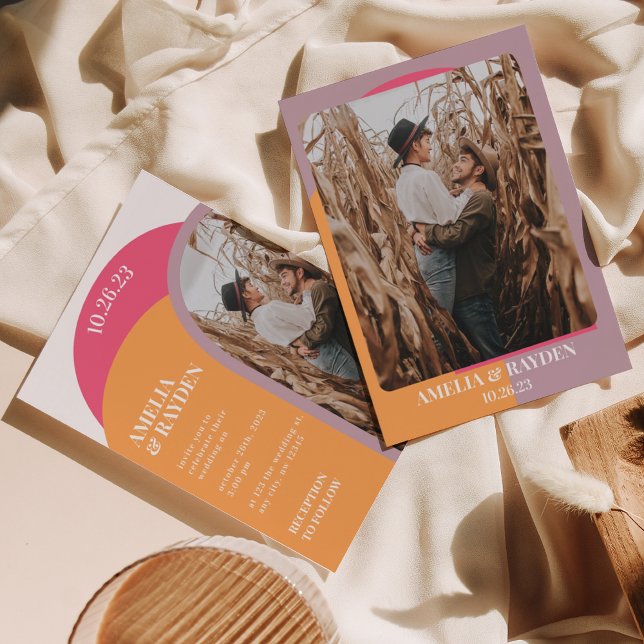 Modern Retro 70s Arch Photo Wedding Invitation (Creator Uploaded)