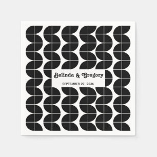 Modern Retro 70's Black White Waves Wedding  Napkin