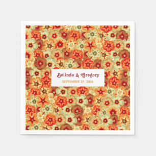 Modern Retro 70's Colorful Flowers Hippie Wedding  Napkin