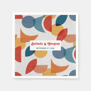 Modern Retro 70's Colourful Rainbow Shapes Wedding Napkin