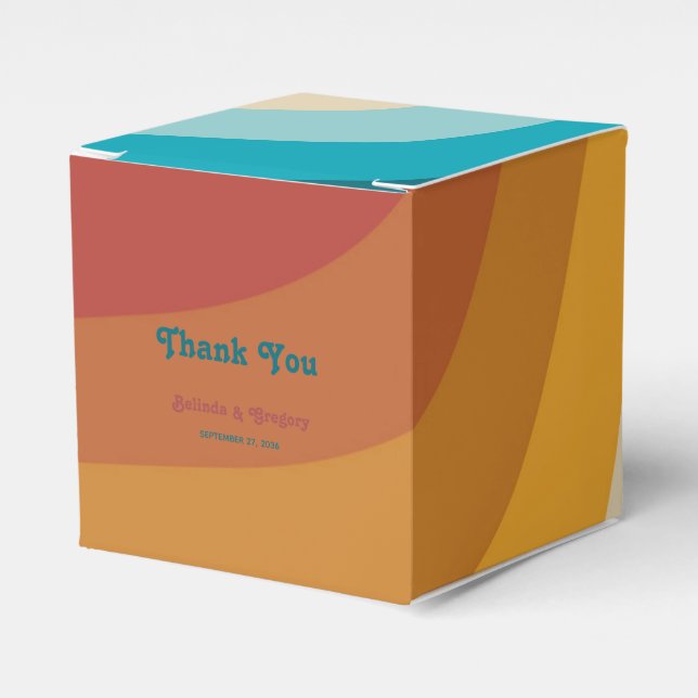 Modern Retro 70's Colourful Rainbow Waves Wedding  Favour Box (Front Side)