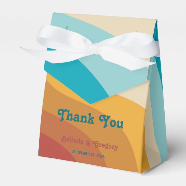 Modern Retro 70's Colourful Rainbow Waves Wedding Favour Box (Front Side)
