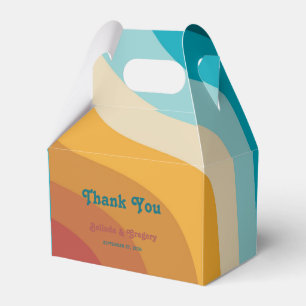 Modern Retro 70's Colourful Rainbow Waves Wedding Favour Box