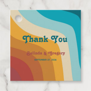 Modern Retro 70's Colourful Rainbow Waves Wedding Favour Tags