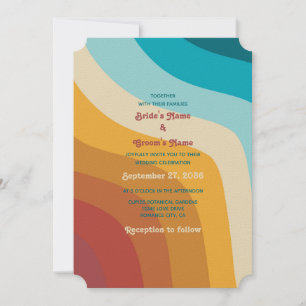 Modern Retro 70's Colourful Rainbow Waves Wedding Invitation