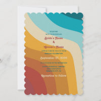 Modern Retro 70's Colourful Rainbow Waves Wedding