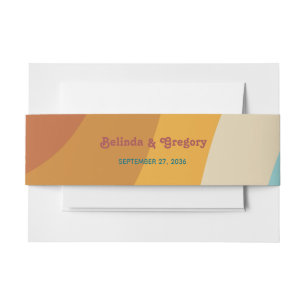 Modern Retro 70's Colourful Rainbow Waves Wedding Invitation Belly Band