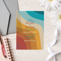 Modern Retro 70's Colourful Rainbow Waves Wedding
