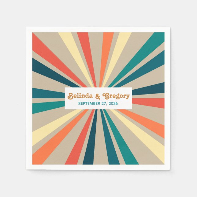 Modern Retro 70's Colourful Rainbow Wedding  Napkin (Front)