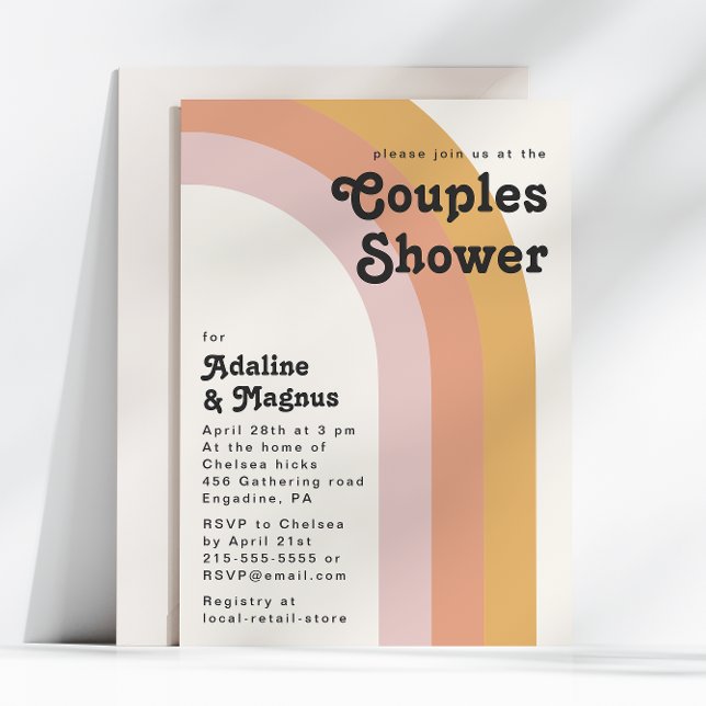 Modern Retro 70's Rainbow Couples Shower Invitation (Creator Uploaded)
