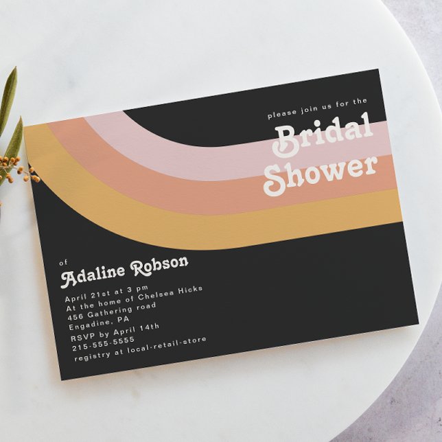 Modern Retro 70's Rainbow Dark Bridal Shower Invitation (Creator Uploaded)