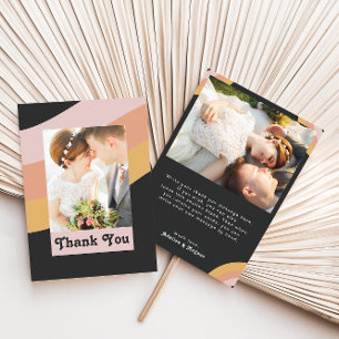 Modern Retro 70's Rainbow Dark Flat Photo Thank You Card