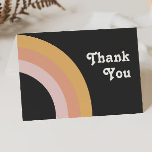 Modern Retro 70's Rainbow Dark Folded Thank You Card