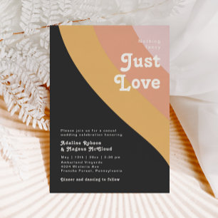 Modern Retro 70's Rainbow Dark Just Love Wedding Invitation