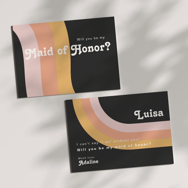 Modern Retro 70's Rainbow Dark Maid of Honour Card (Creator Uploaded)