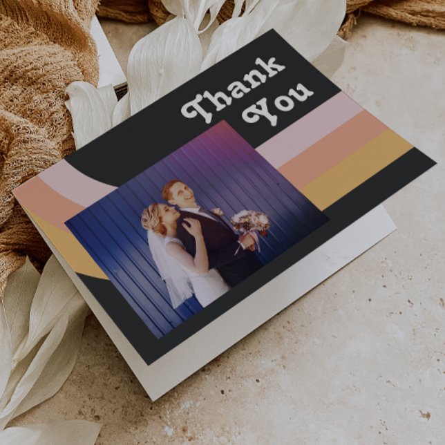 Modern Retro 70's Rainbow | Dark Photo Folded Thank You Card (Creator Uploaded)