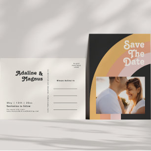 Modern Retro 70's Rainbow Dark Photo Save The Date Invitation Postcard