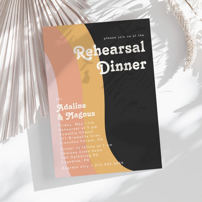 Modern Retro 70's Rainbow Dark Rehearsal Dinner Invitation (Creator Uploaded)