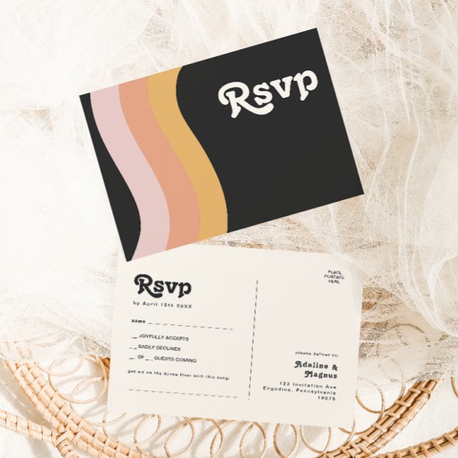 Modern Retro 70's Rainbow Dark Song Request RSVP P Postcard (Creator Uploaded)