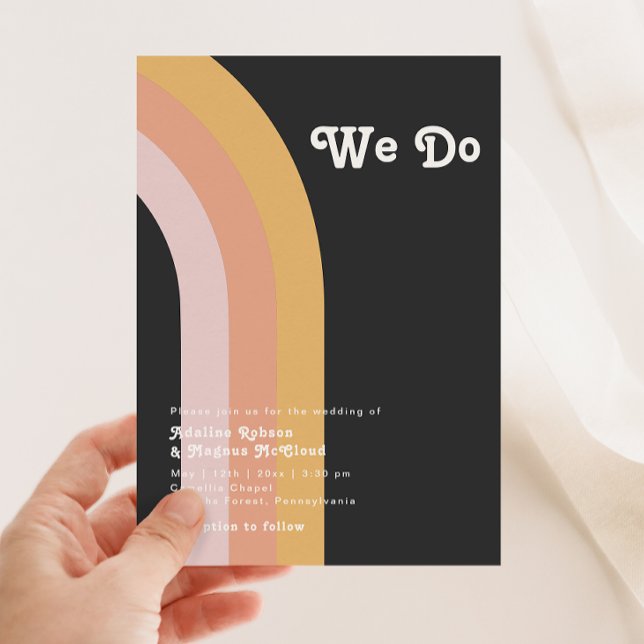 Modern Retro 70's Rainbow Dark We Do Wedding Invitation (Creator Uploaded)