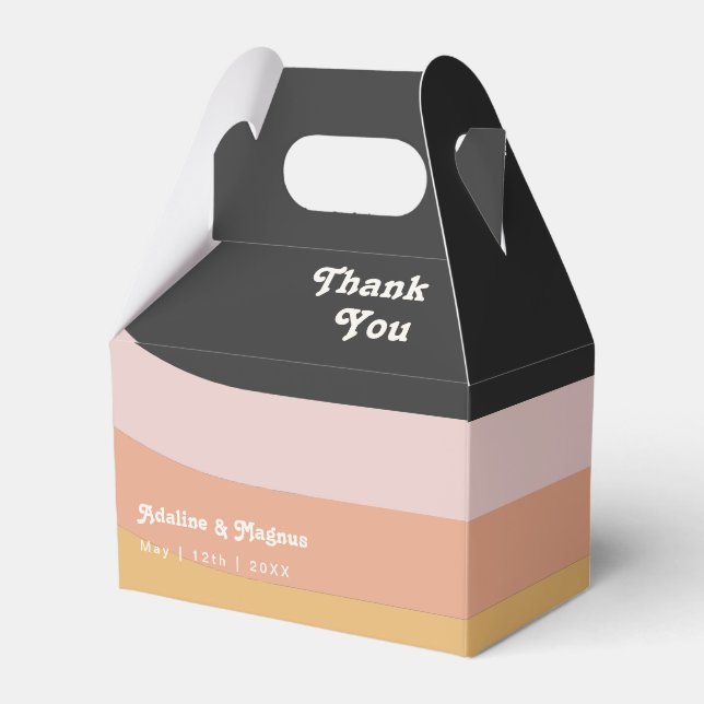 Modern Retro 70's Rainbow Dark Wedding Favour Box (Front Side)