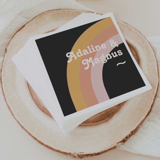 Modern Retro 70's Rainbow | Dark Wedding Napkins (Creator Uploaded)