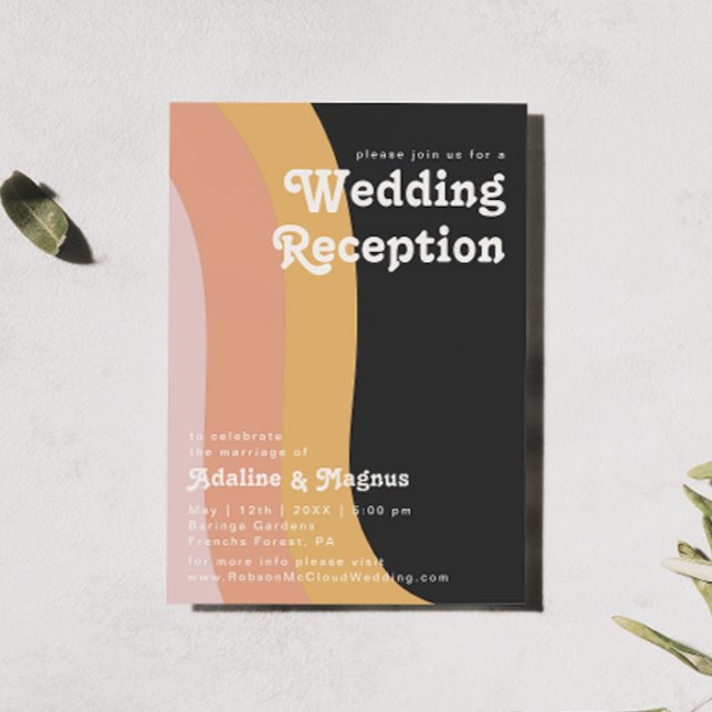 Modern Retro 70's Rainbow Dark Wedding Reception Invitation (Creator Uploaded)