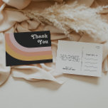 Modern Retro 70's Rainbow Dark Wedding Thank You Postcard<br><div class="desc">This modern retro 70's rainbow dark wedding thank you postcard is perfect for your simple vintage orange, rose gold, and blush pink wedding. Designed with elements of a classic, colourful boho arch and groovy minimalist stripes. The design has a unique abstract tropical beach feel, great for any spring, summer, or...</div>