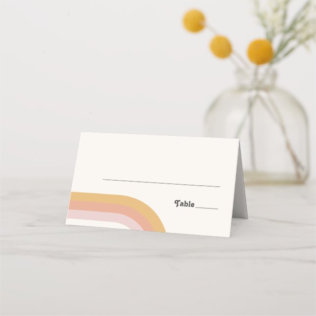 Modern Retro 70's Rainbow | Folded Place Card (Front)